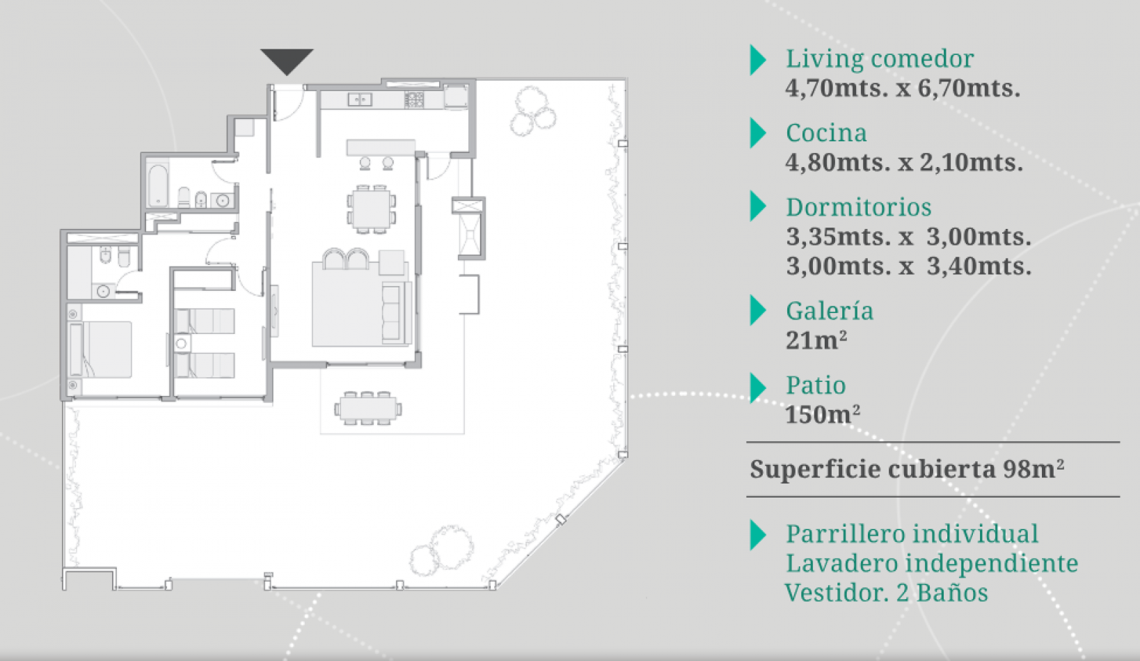 Venta departamento 2 dormitorios con patio a estrenar Fisherton