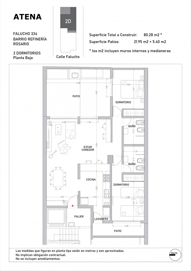 Departamento PLANTA  BAJA 2 dormitorios, 2 baños, 2 patios. Opcion cochera en Refineria