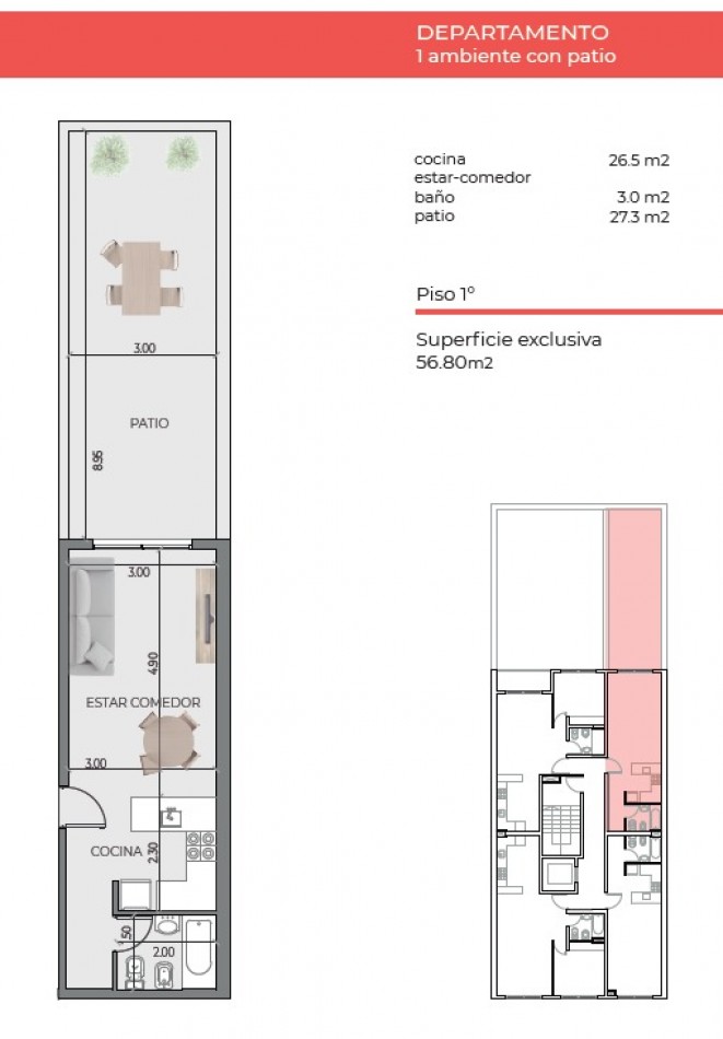 VENTA DEPARTAMENTOS OV. LAGOS Y MENDOZA MONOAMBIENTE CON GRAN PATIO EXCLUSIVO
